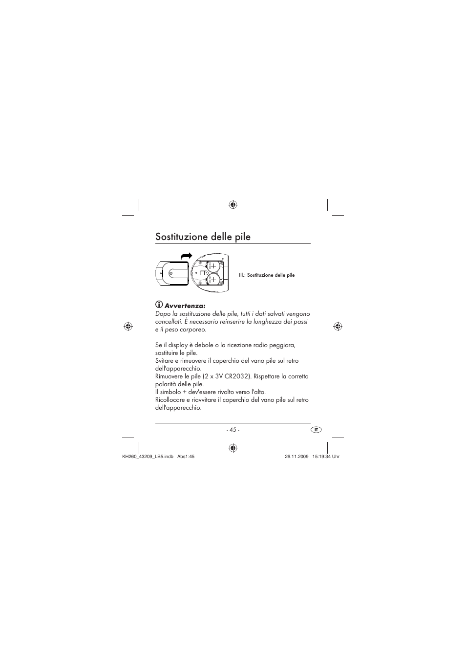 Sostituzione delle pile | Crivit KH260-10/09-V2 User Manual | Page 47 / 80