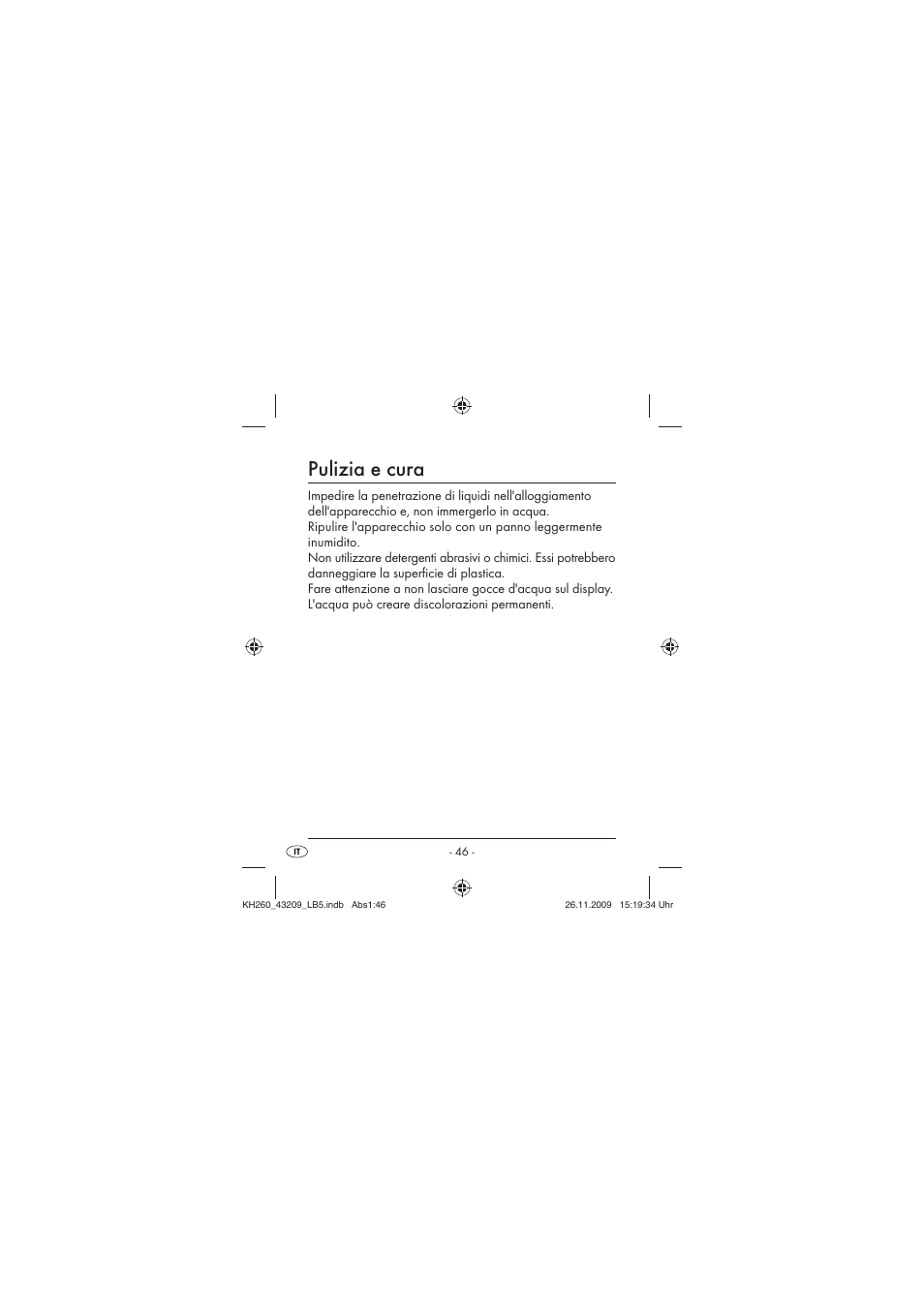 Pulizia e cura | Crivit KH260-10/09-V2 User Manual | Page 48 / 80
