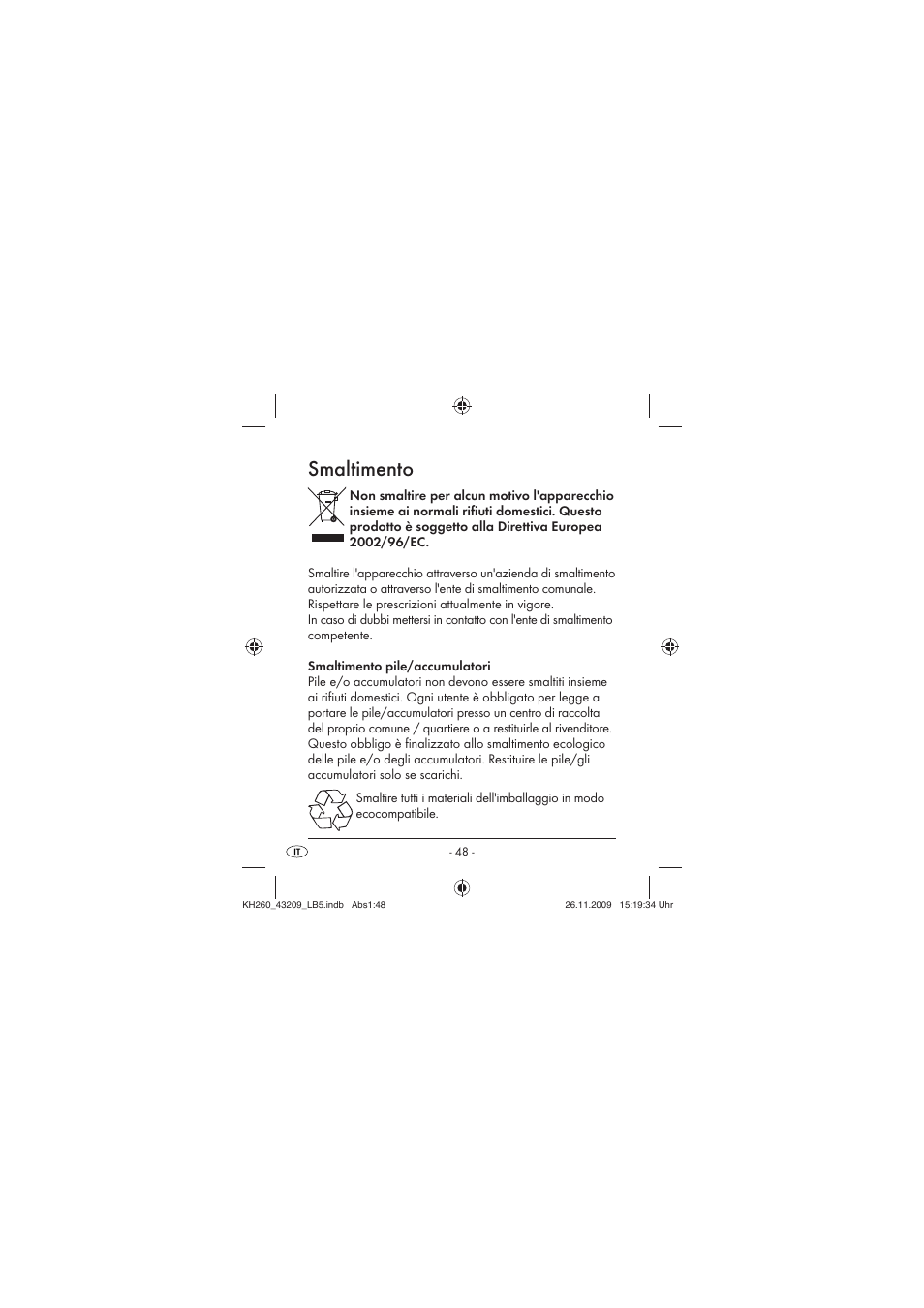 Smaltimento | Crivit KH260-10/09-V2 User Manual | Page 50 / 80