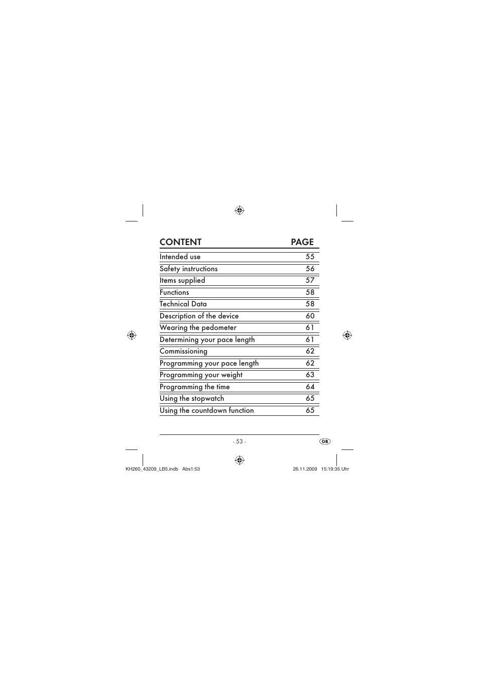 Content page | Crivit KH260-10/09-V2 User Manual | Page 55 / 80