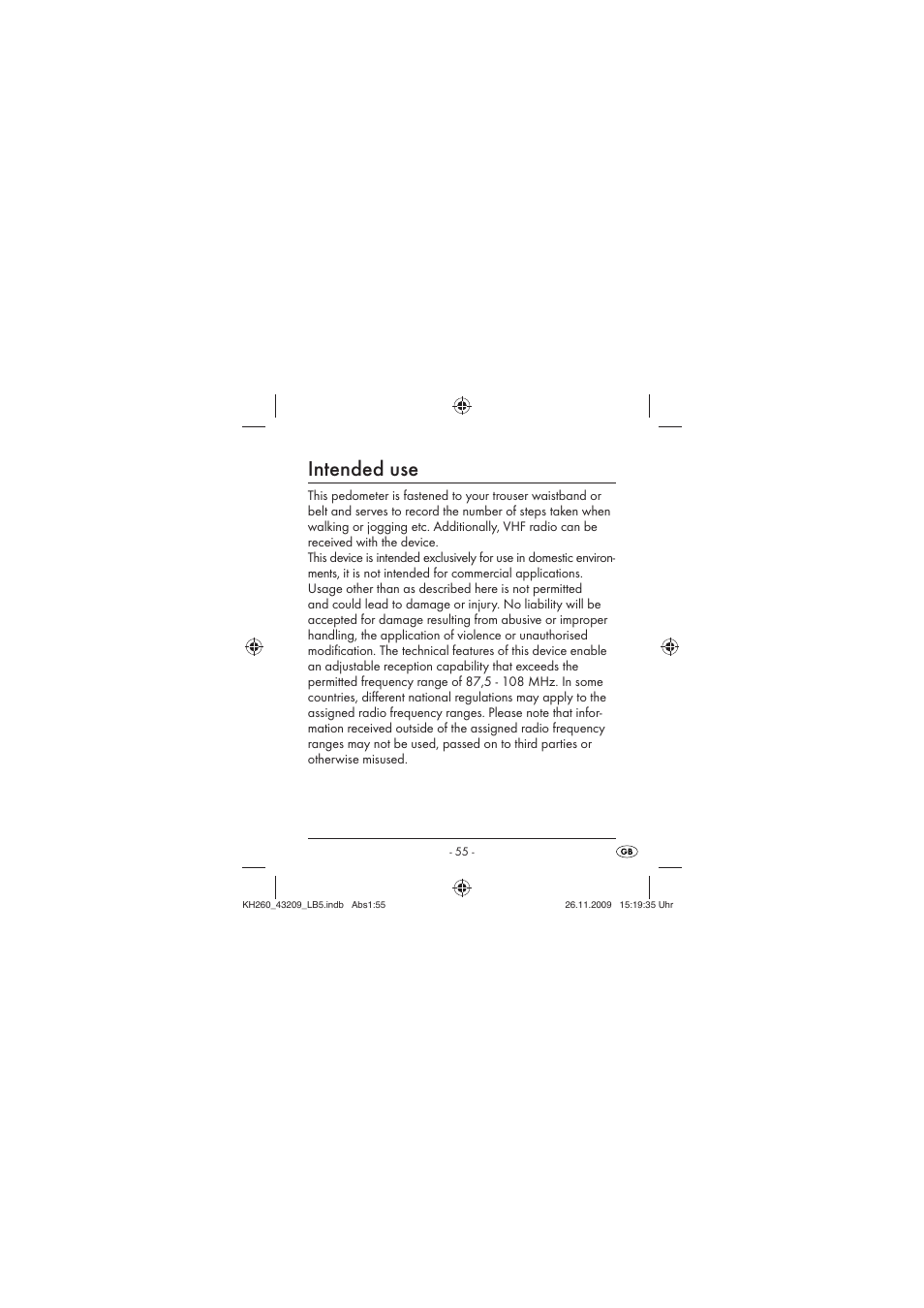 Intended use | Crivit KH260-10/09-V2 User Manual | Page 57 / 80