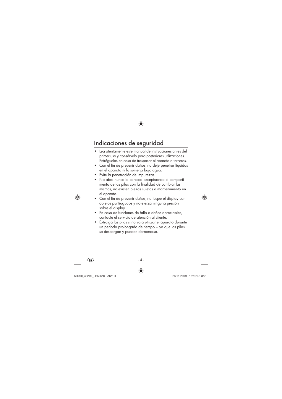 Indicaciones de seguridad | Crivit KH260-10/09-V2 User Manual | Page 6 / 80