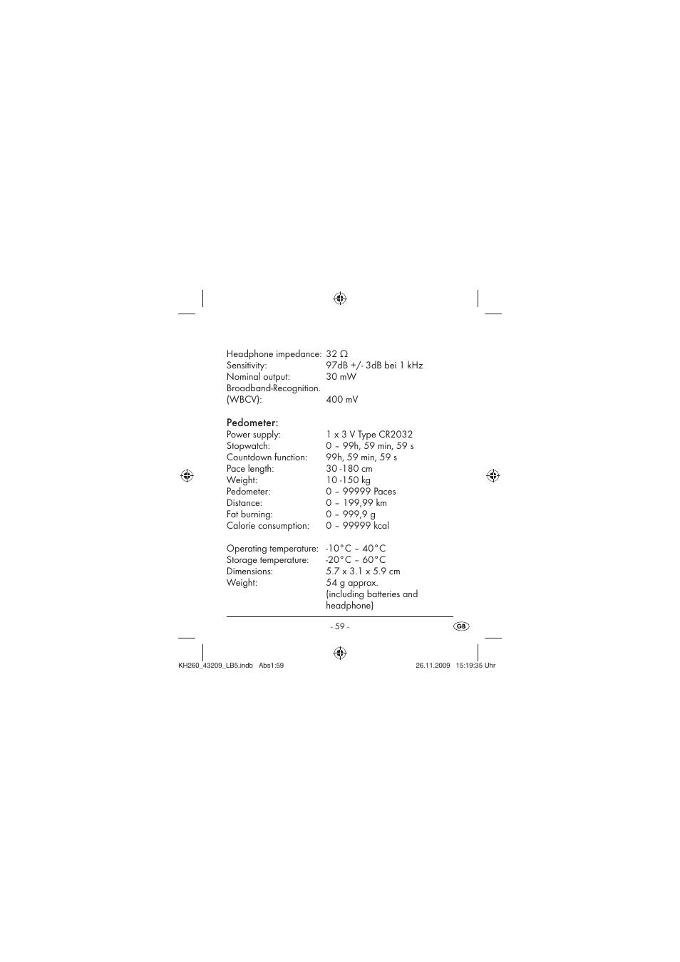 Pedometer | Crivit KH260-10/09-V2 User Manual | Page 61 / 80