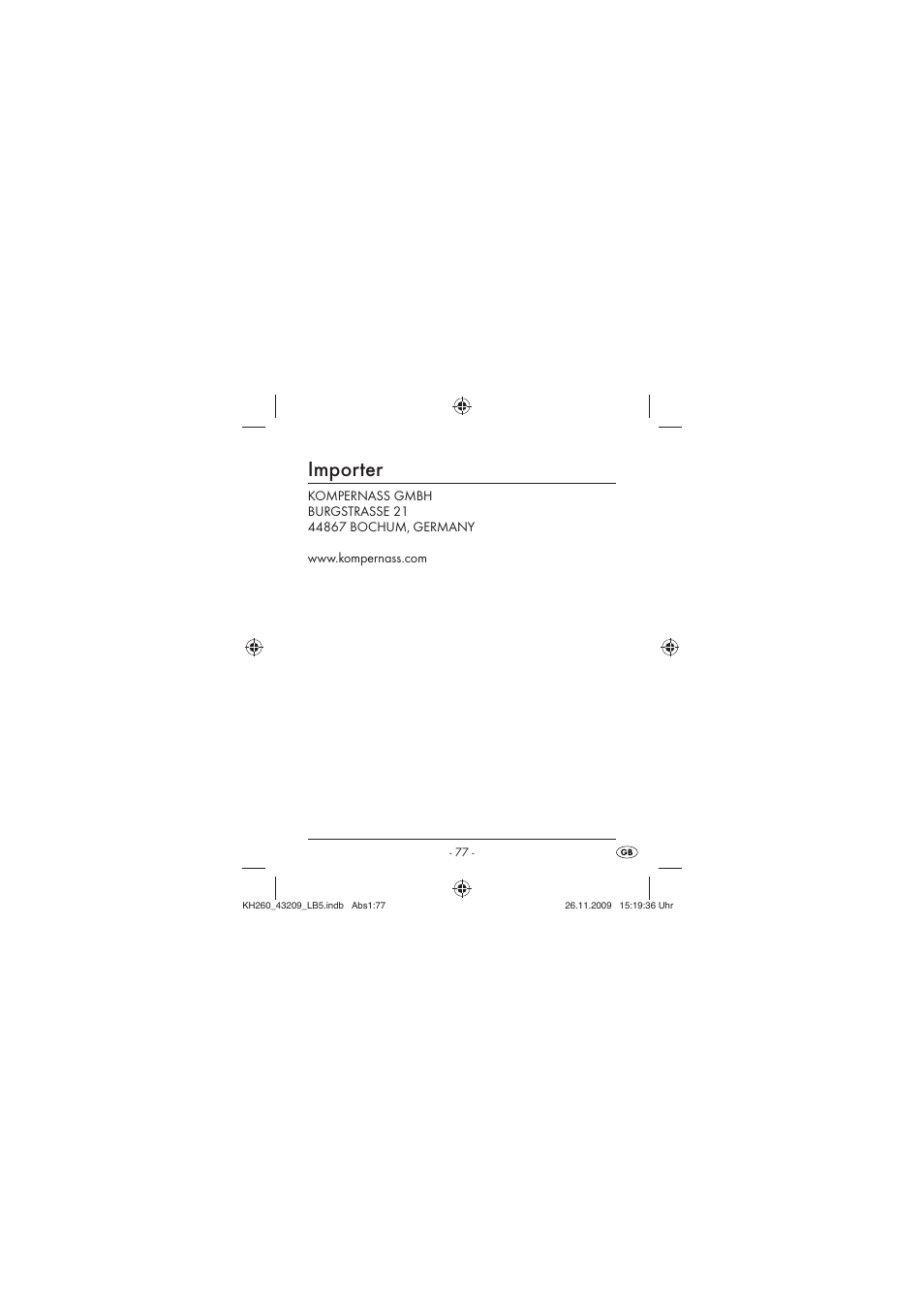 Importer | Crivit KH260-10/09-V2 User Manual | Page 79 / 80
