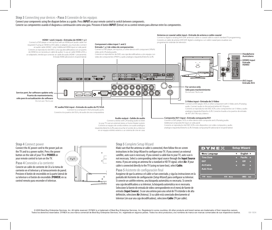 Step 4 connect power, Paso 4 conexión a la corriente, Step 5 complete setup wizard | Paso 5 asistente de configuración final | Dynex DX-L32-10A User Manual | Page 2 / 2