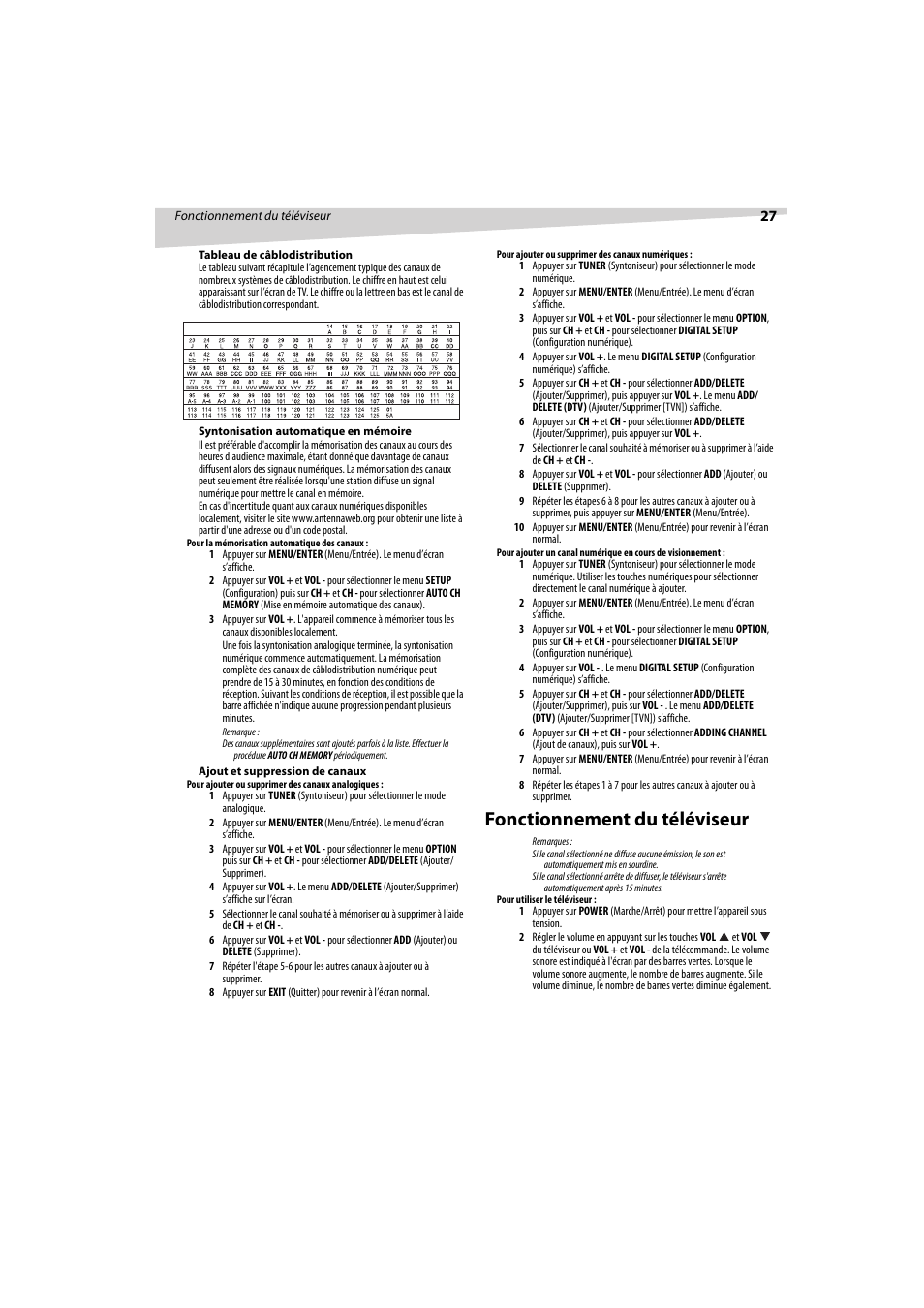 Fonctionnement du téléviseur | Dynex DX-R32TV User Manual | Page 27 / 56