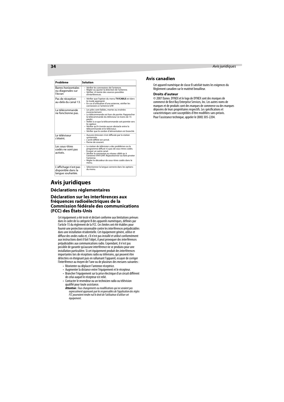 Avis canadien, Avis juridiques | Dynex DX-R32TV User Manual | Page 34 / 56