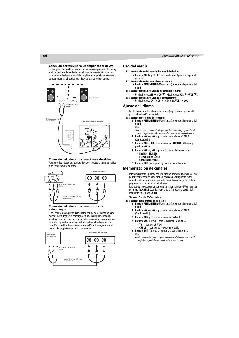 Uso del menú, Ajuste del idioma | Dynex DX-R32TV User Manual | Page 44 / 56