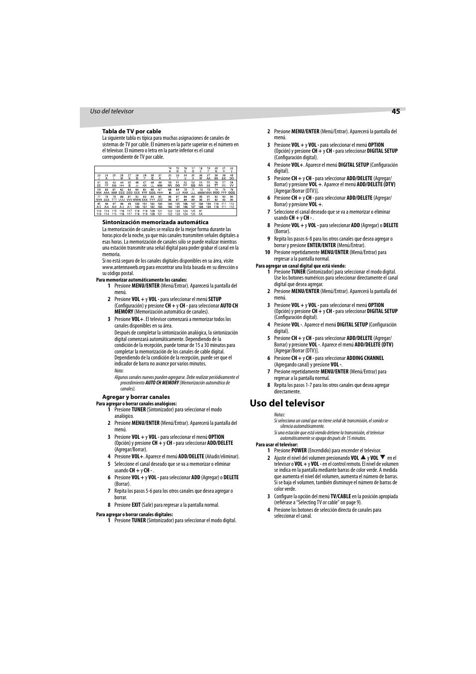 Uso del televisor | Dynex DX-R32TV User Manual | Page 45 / 56