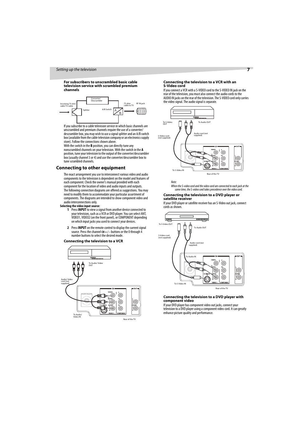 Connecting to other equipment, Setting up the television | Dynex DX-R32TV User Manual | Page 7 / 56