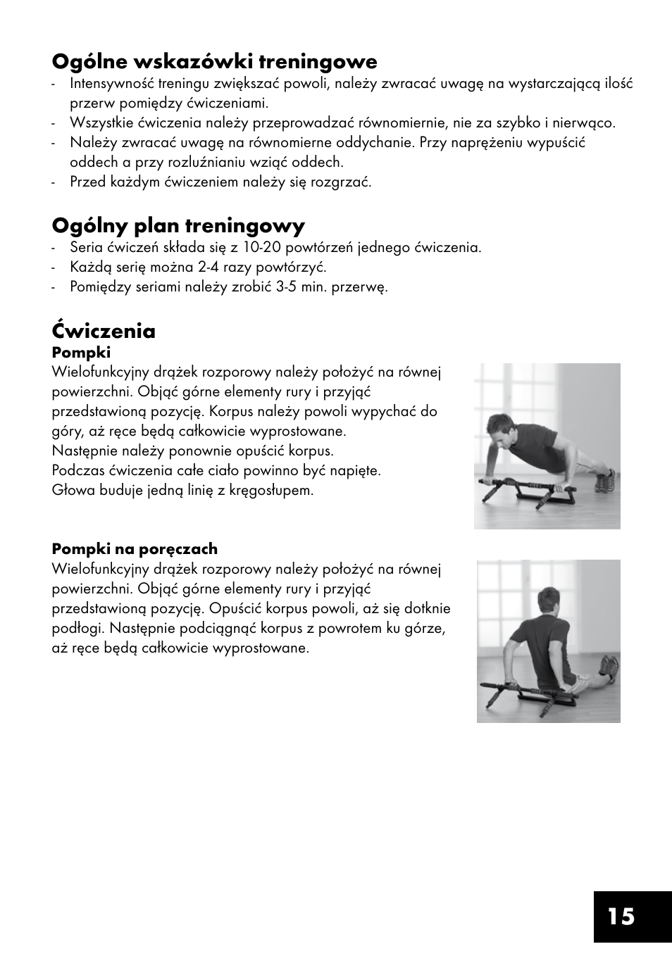 15 ogólne wskazówki treningowe, Ogólny plan treningowy, Ćwiczenia | Crivit MR-1362 User Manual | Page 15 / 56