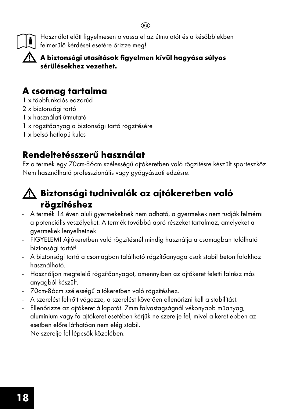 A csomag tartalma, Rendeltetésszerű használat | Crivit MR-1362 User Manual | Page 18 / 56