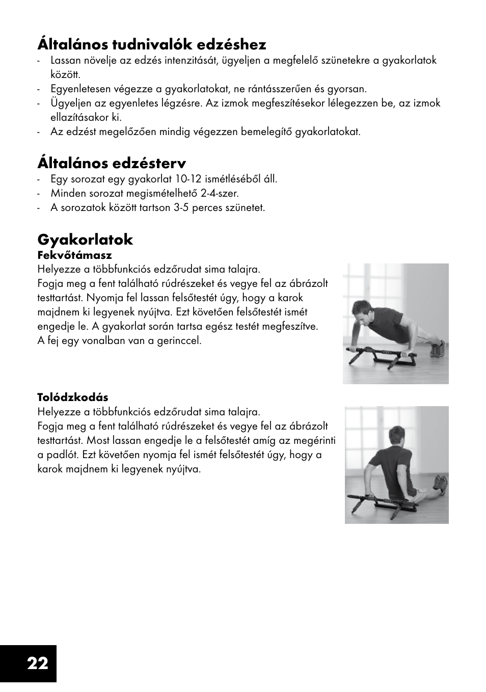22 általános tudnivalók edzéshez, Általános edzésterv, Gyakorlatok | Crivit MR-1362 User Manual | Page 22 / 56