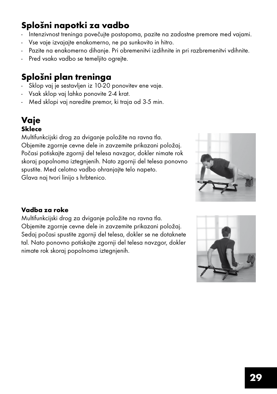 29 splošni napotki za vadbo, Splošni plan treninga, Vaje | Crivit MR-1362 User Manual | Page 29 / 56