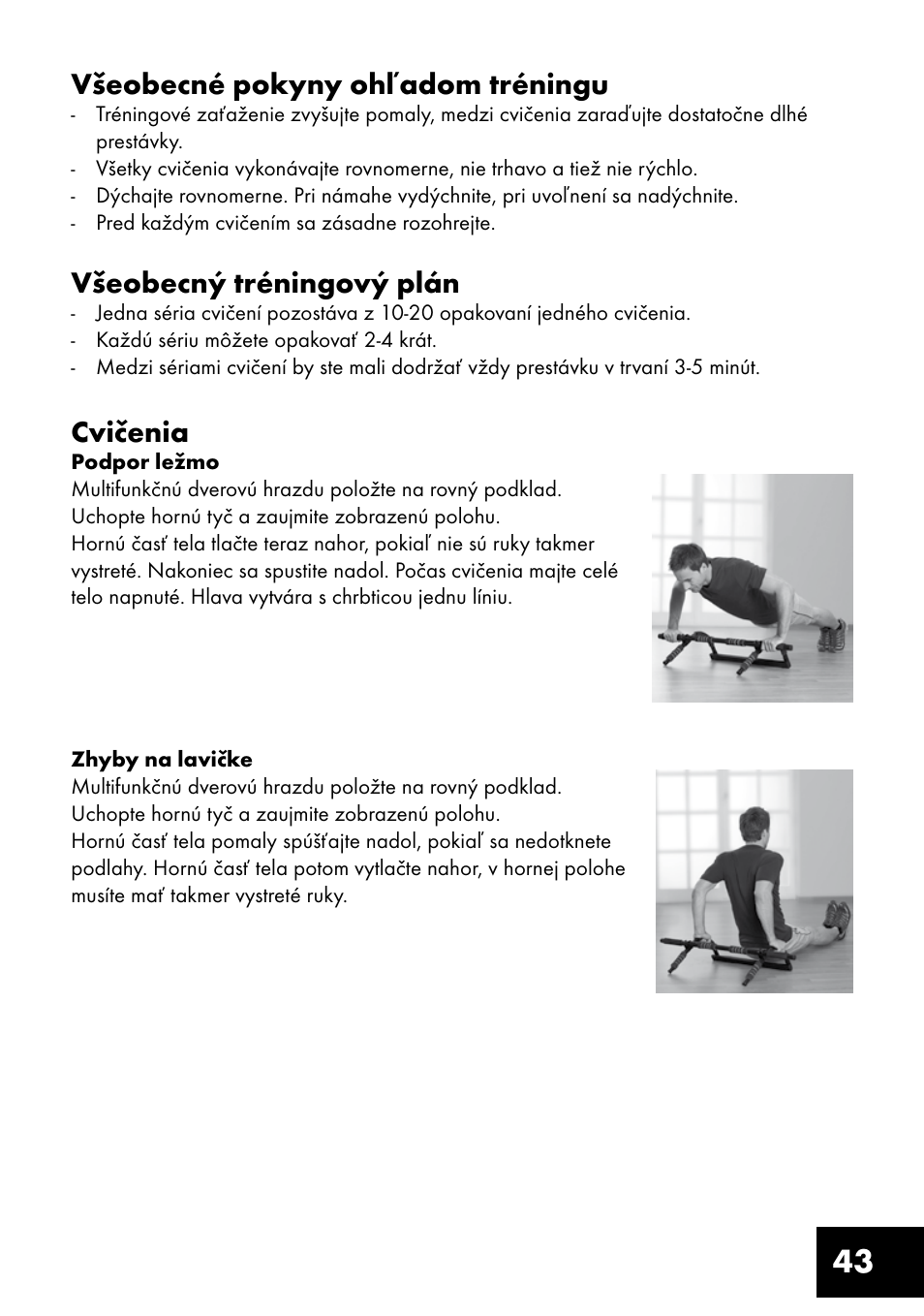 43 všeobecné pokyny ohľadom tréningu, Všeobecný tréningový plán, Cvičenia | Crivit MR-1362 User Manual | Page 43 / 56