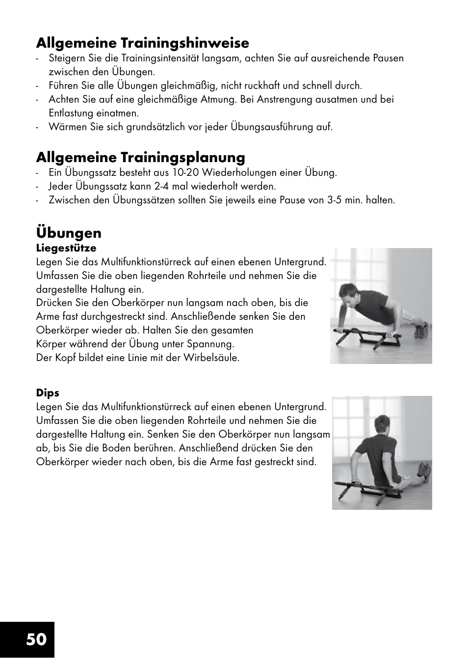 50 allgemeine trainingshinweise, Allgemeine trainingsplanung, Übungen | Crivit MR-1362 User Manual | Page 50 / 56