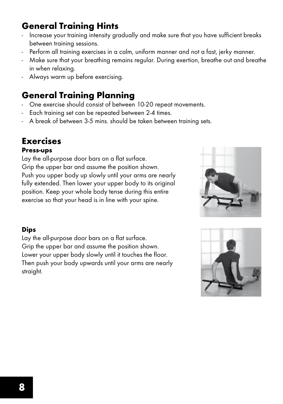 8general training hints, General training planning, Exercises | Crivit MR-1362 User Manual | Page 8 / 56