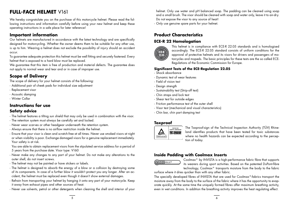 Full-face helmet v161 | Crivit V161 User Manual | Page 3 / 6