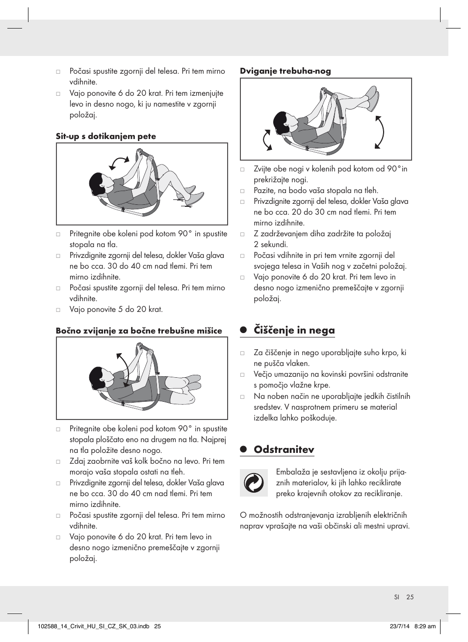 Čiščenje in nega, Odstranitev | Crivit Z31742 User Manual | Page 25 / 47