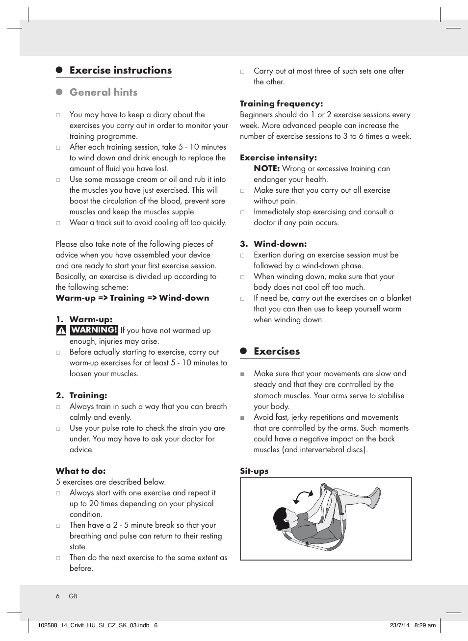 Exercise instructions, General hints, Exercises | Crivit Z31742 User Manual | Page 6 / 47
