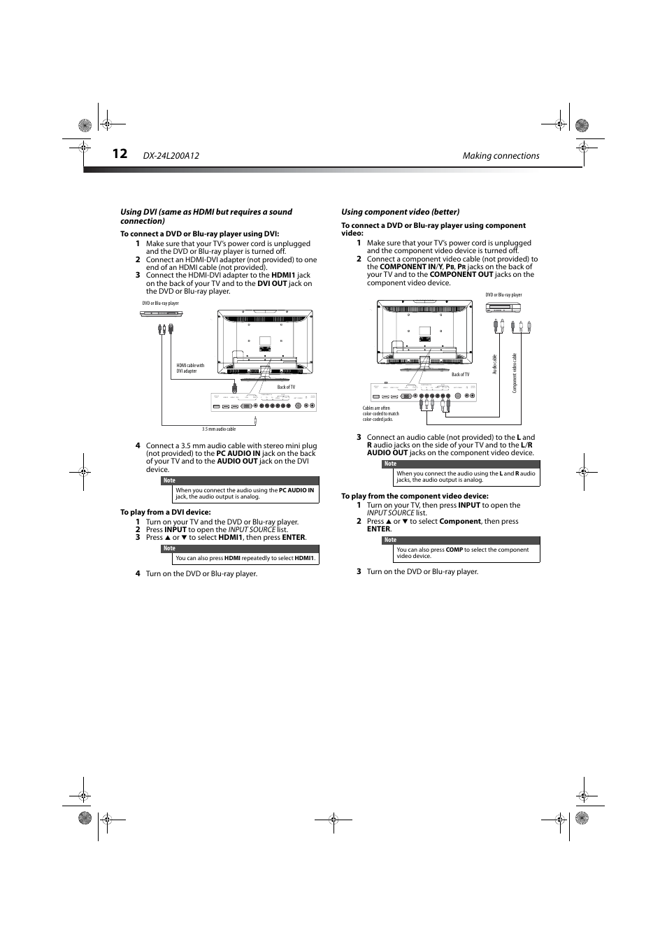 Using component video (better) | Dynex DX-24L200A12 User Manual | Page 16 / 44