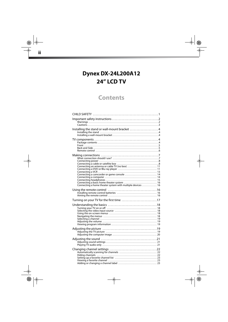 Dynex DX-24L200A12 User Manual | Page 2 / 44