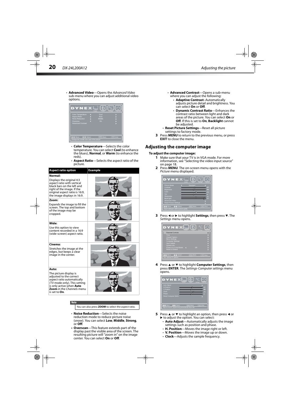 Adjusting the computer image | Dynex DX-24L200A12 User Manual | Page 24 / 44