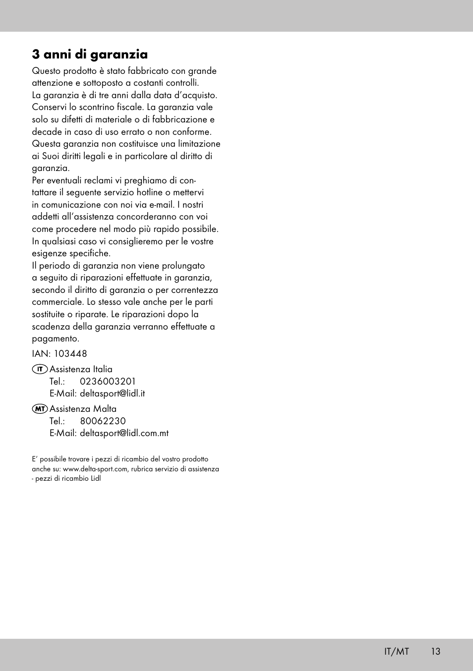3 anni di garanzia | Crivit SP-1998 User Manual | Page 13 / 28