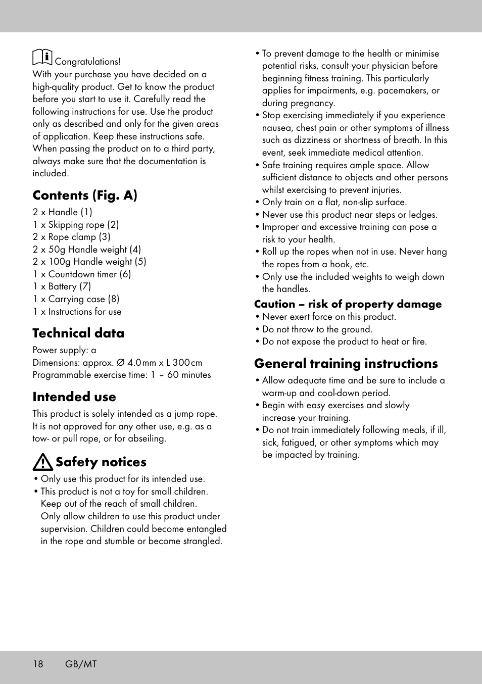 Contents (fig. a), Technical data, Intended use | Safety notices, General training instructions | Crivit SP-1998 User Manual | Page 18 / 28