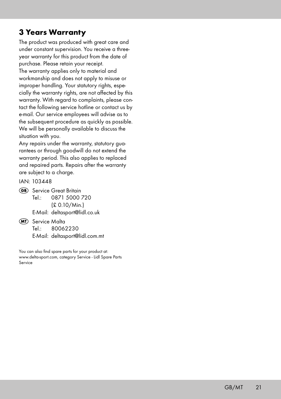 3 years warranty | Crivit SP-1998 User Manual | Page 21 / 28