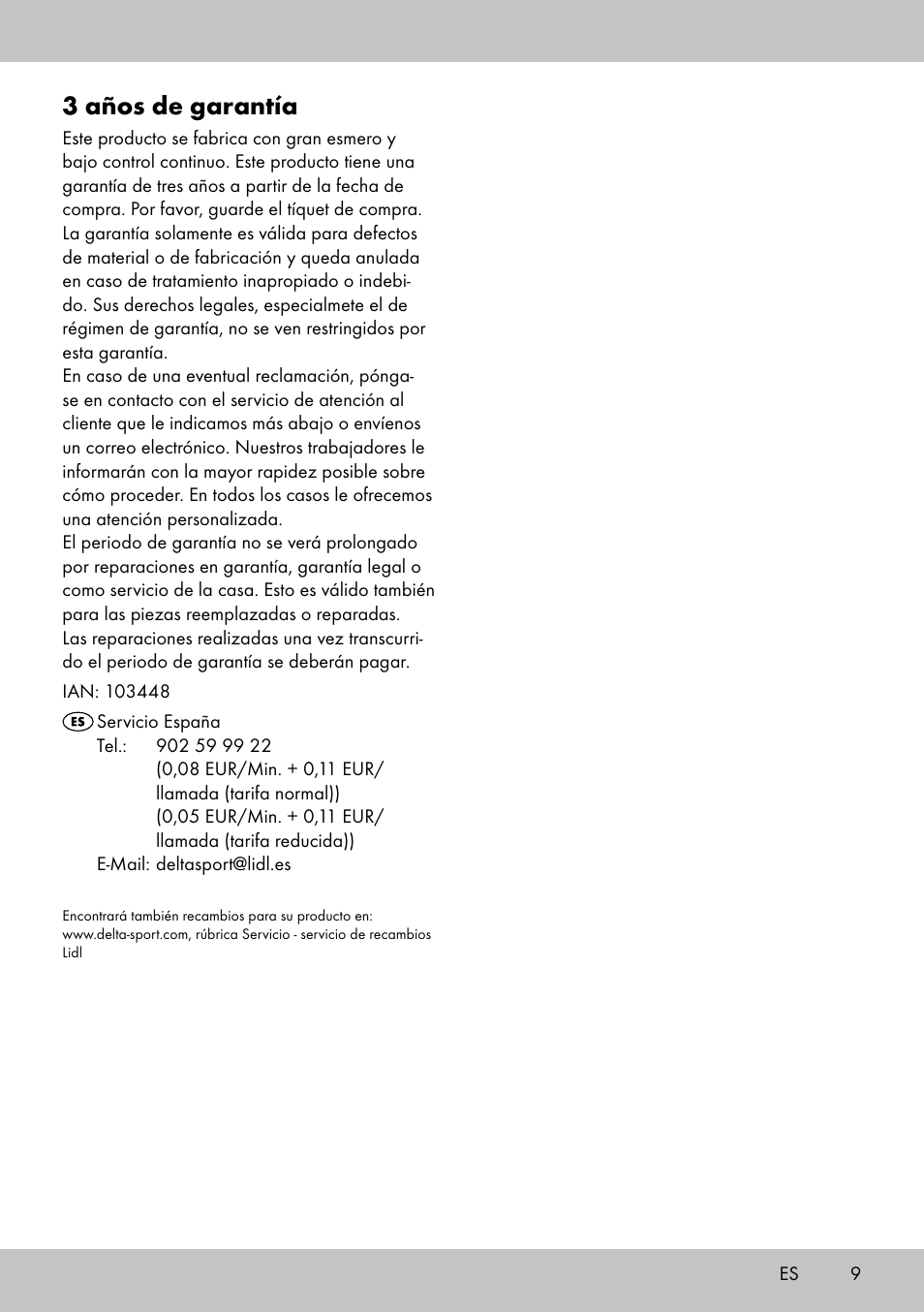 3 años de garantía | Crivit SP-1998 User Manual | Page 9 / 28