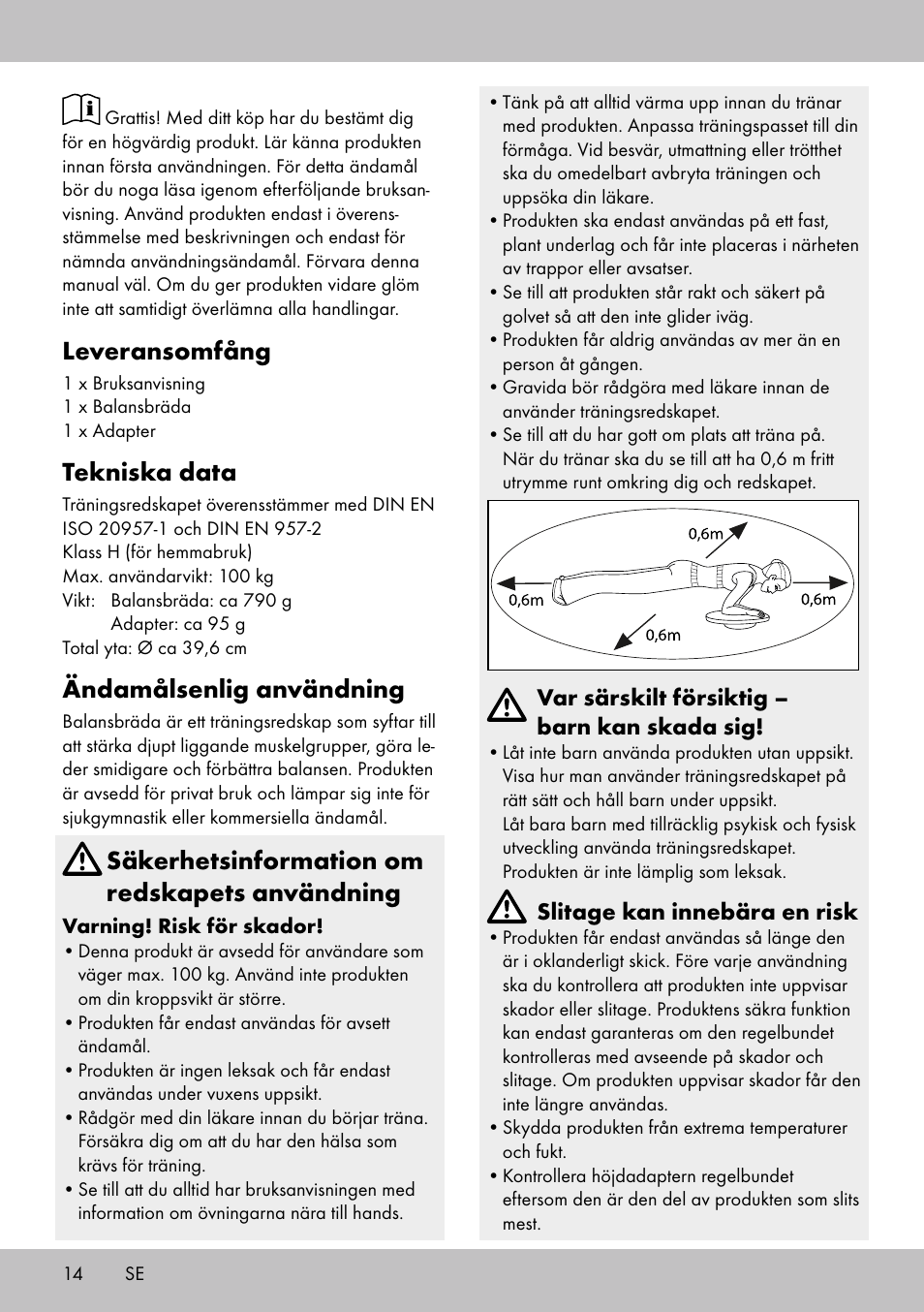 Leveransomfång, Tekniska data, Ändamålsenlig användning | Säkerhetsinformation om redskapets användning | Crivit BB-1789 User Manual | Page 14 / 36