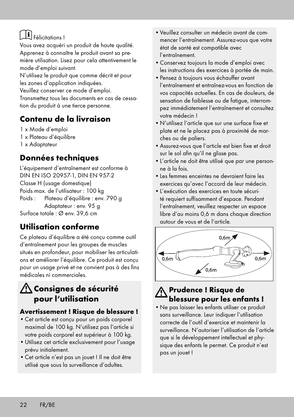 Contenu de la livraison, Données techniques, Utilisation conforme | Consignes de sécurité pour l‘utilisation | Crivit BB-1789 User Manual | Page 22 / 36