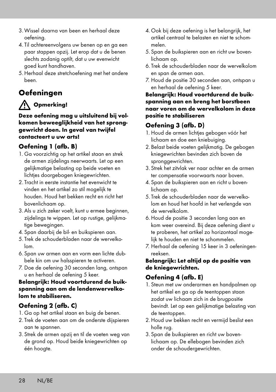 Oefeningen | Crivit BB-1789 User Manual | Page 28 / 36