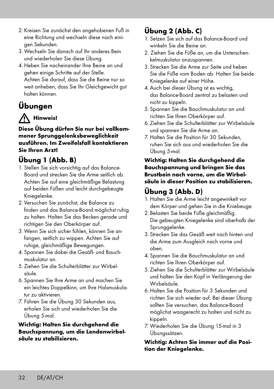 Übungen, Übung 1 (abb. b), Übung 2 (abb. c) | Übung 3 (abb. d) | Crivit BB-1789 User Manual | Page 32 / 36