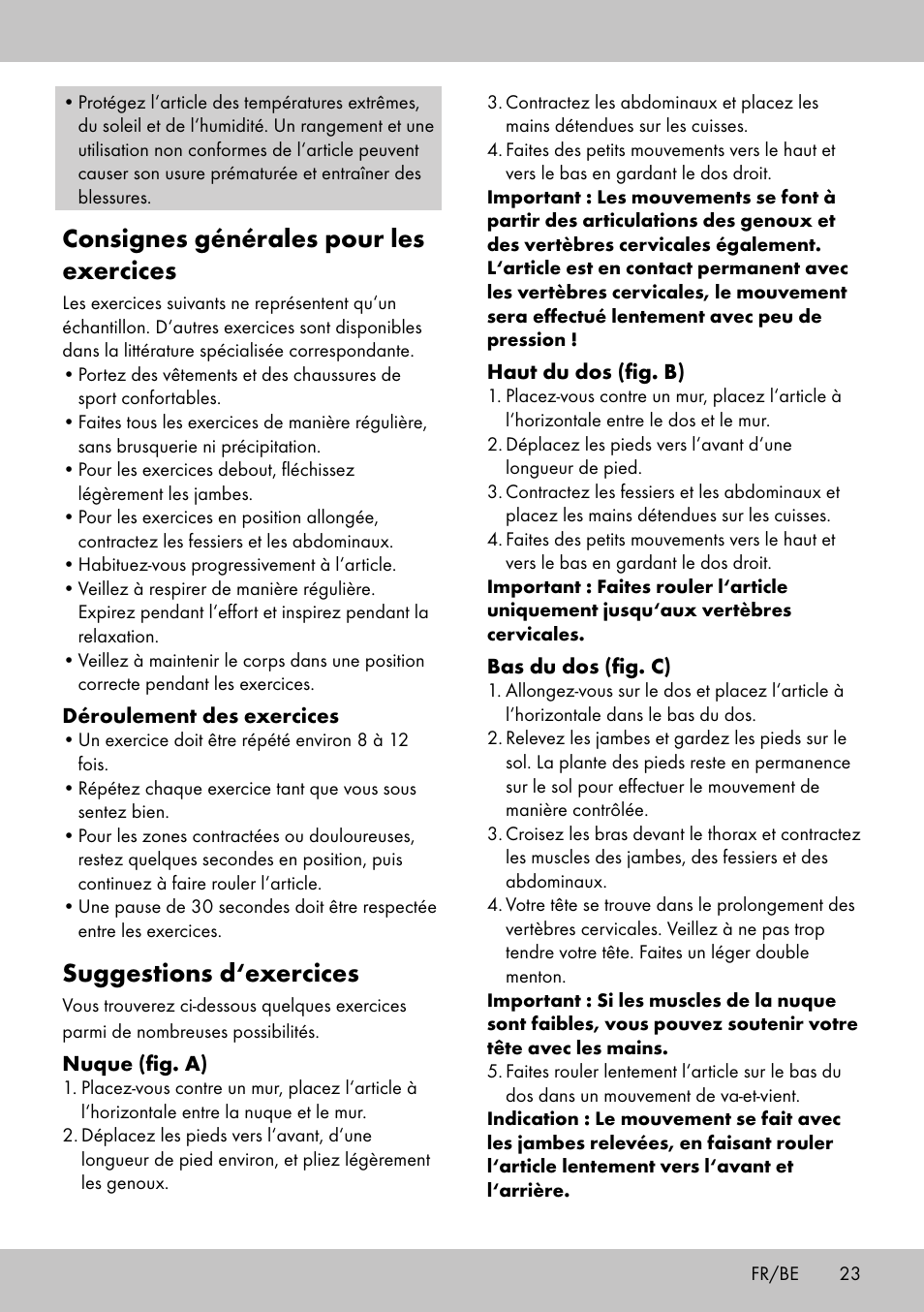 Consignes générales pour les exercices, Suggestions d‘exercices | Crivit BB-2035 User Manual | Page 21 / 34