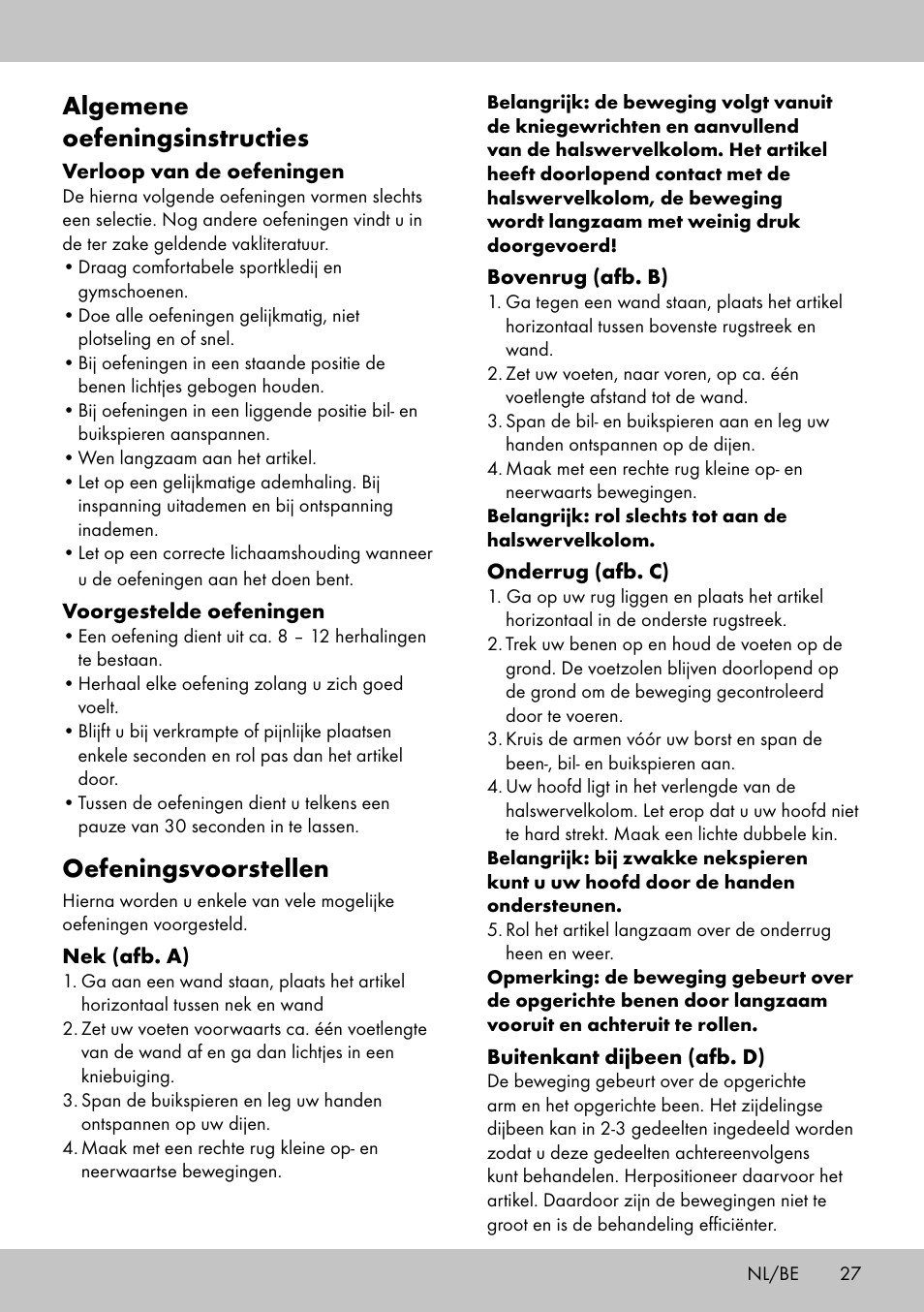 Algemene oefeningsinstructies, Oefeningsvoorstellen | Crivit BB-2035 User Manual | Page 25 / 34