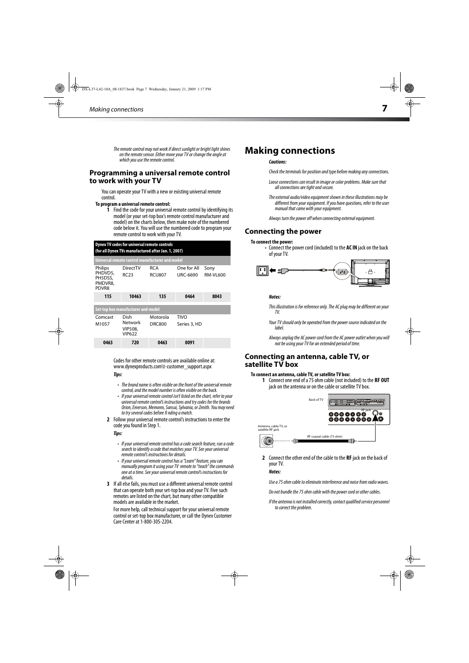 Making connections, Connecting the power | Dynex DX-L37-10A User Manual | Page 10 / 36