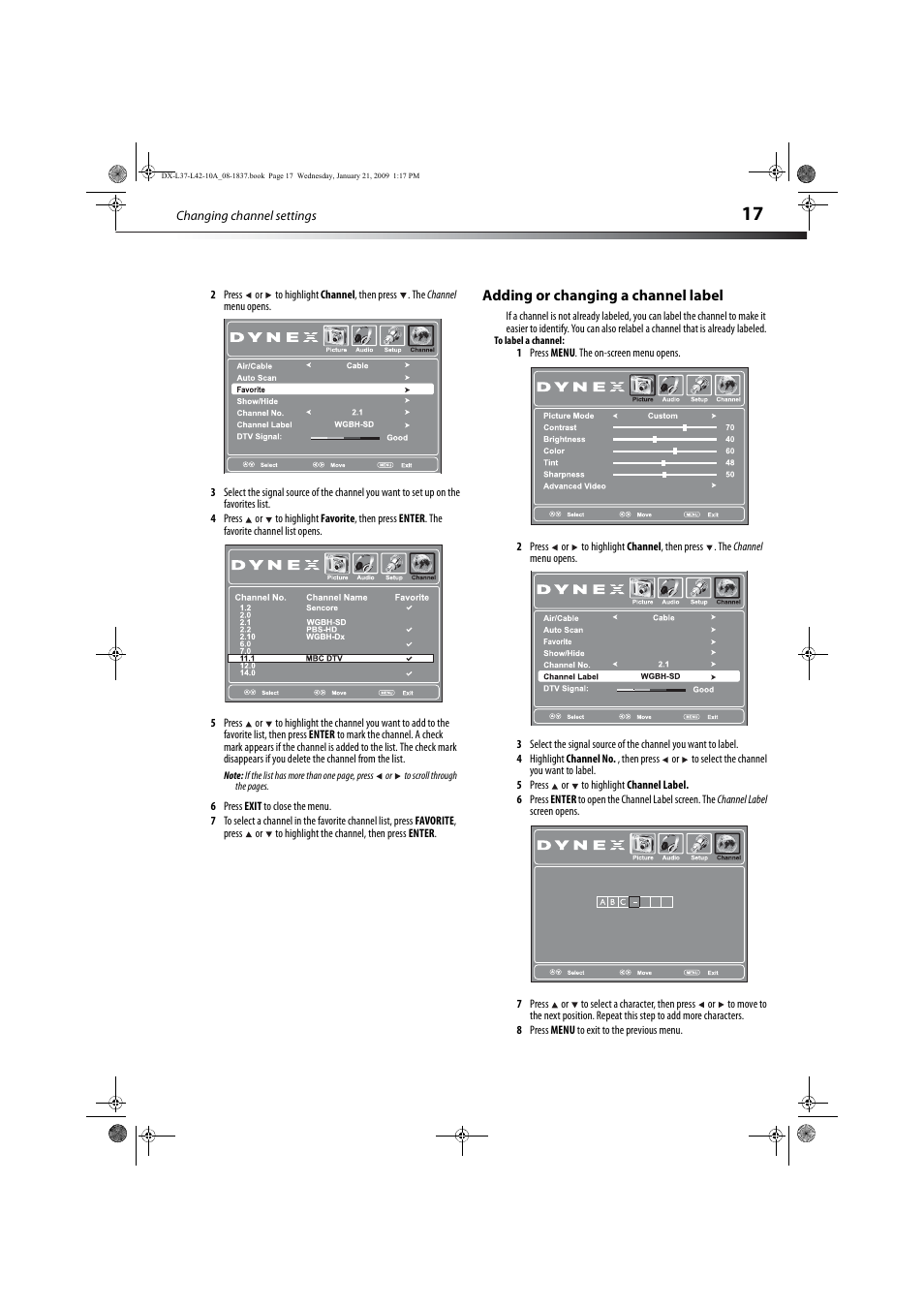 Adding or changing a channel label | Dynex DX-L37-10A User Manual | Page 20 / 36