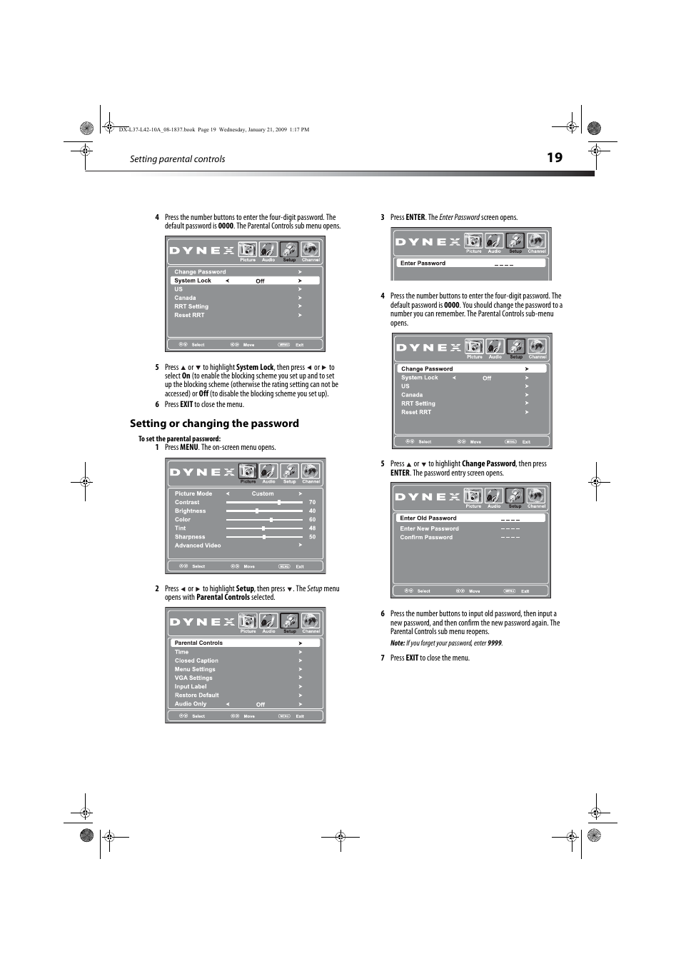 Setting or changing the password | Dynex DX-L37-10A User Manual | Page 22 / 36