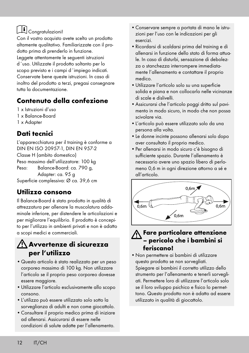 Contenuto della confezione, Dati tecnici, Utilizzo consono | Avvertenze di sicurezza per l’utilizzo | Crivit BB-1789 User Manual | Page 12 / 20