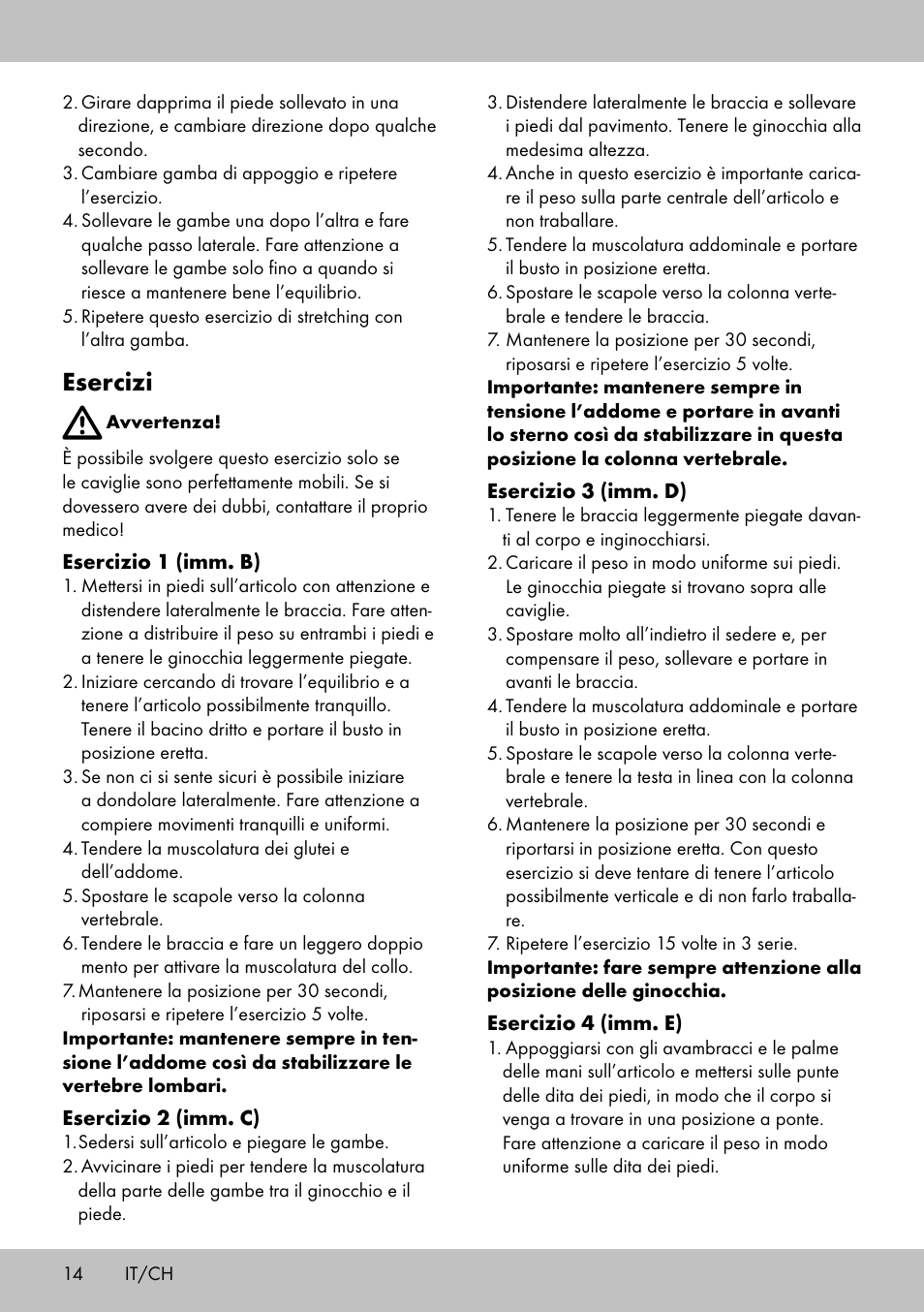 Esercizi | Crivit BB-1789 User Manual | Page 14 / 20