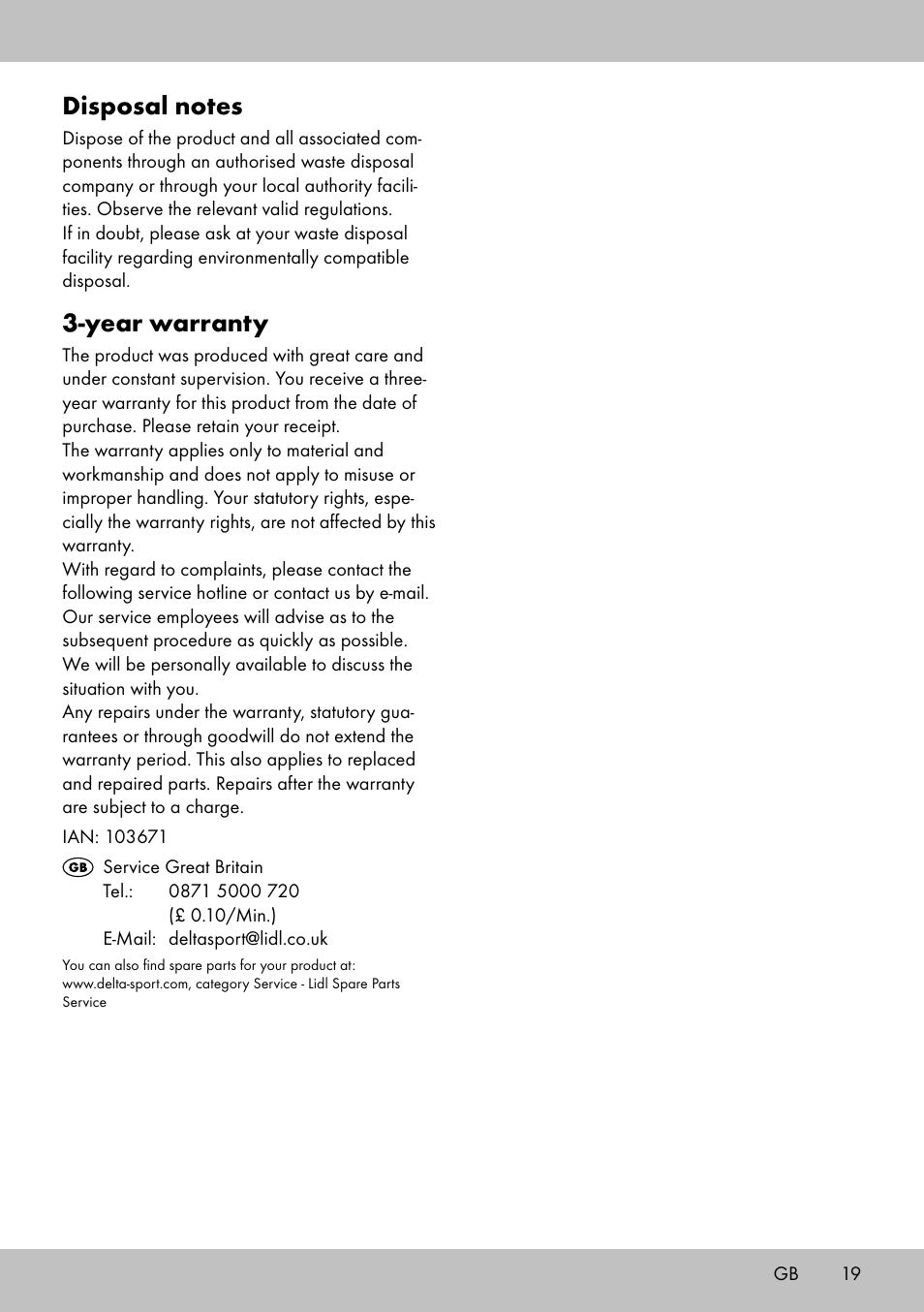 Year warranty | Crivit BB-1789 User Manual | Page 19 / 20