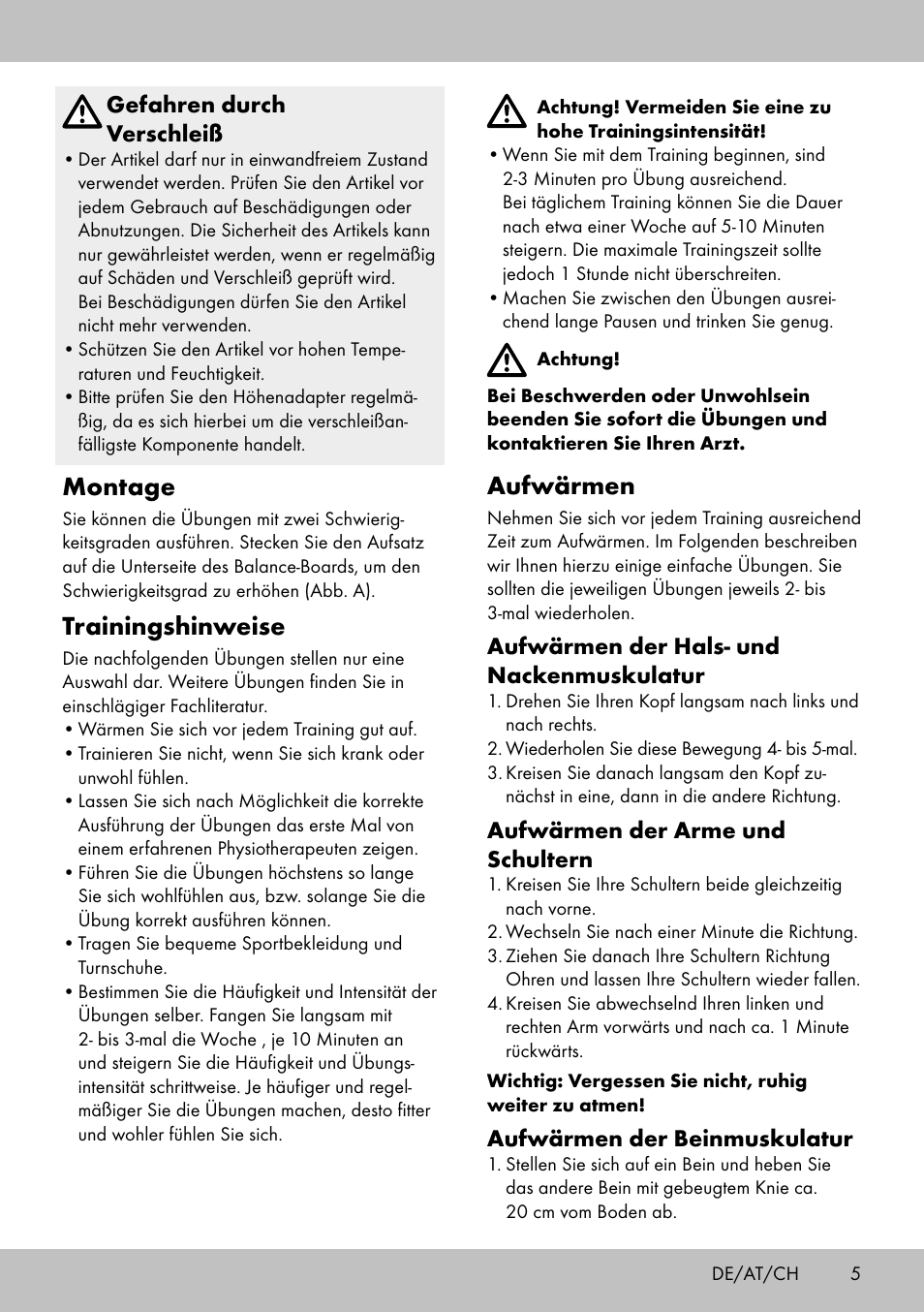 Aufwärmen, Montage, Trainingshinweise | Crivit BB-1789 User Manual | Page 5 / 20