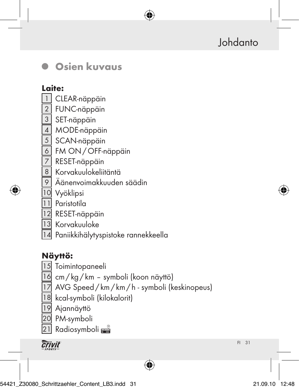 Johdanto, Osien kuvaus | Crivit Z30080 User Manual | Page 29 / 94