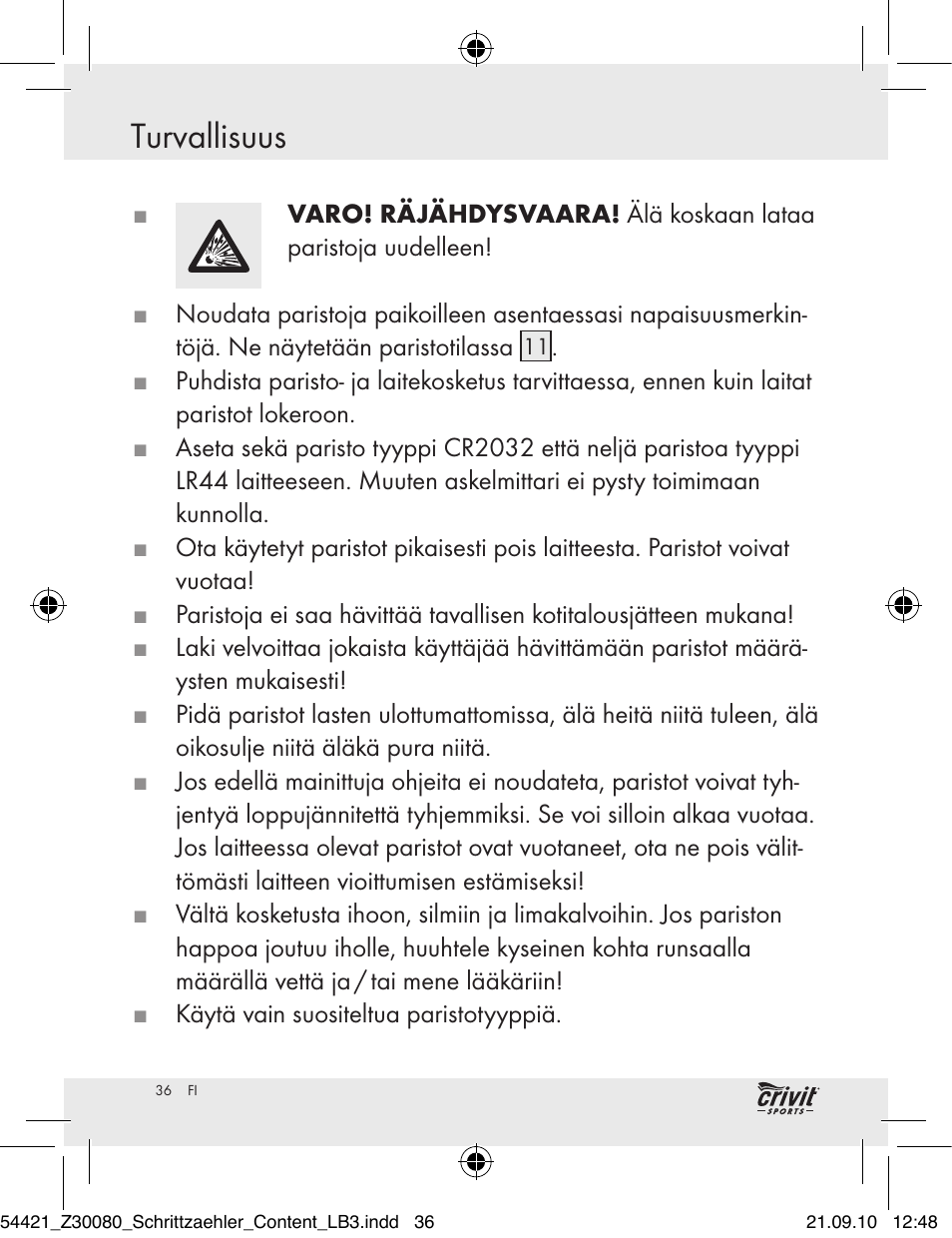 Ennen käyttöönottoa / käyttöönotto turvallisuus | Crivit Z30080 User Manual | Page 34 / 94