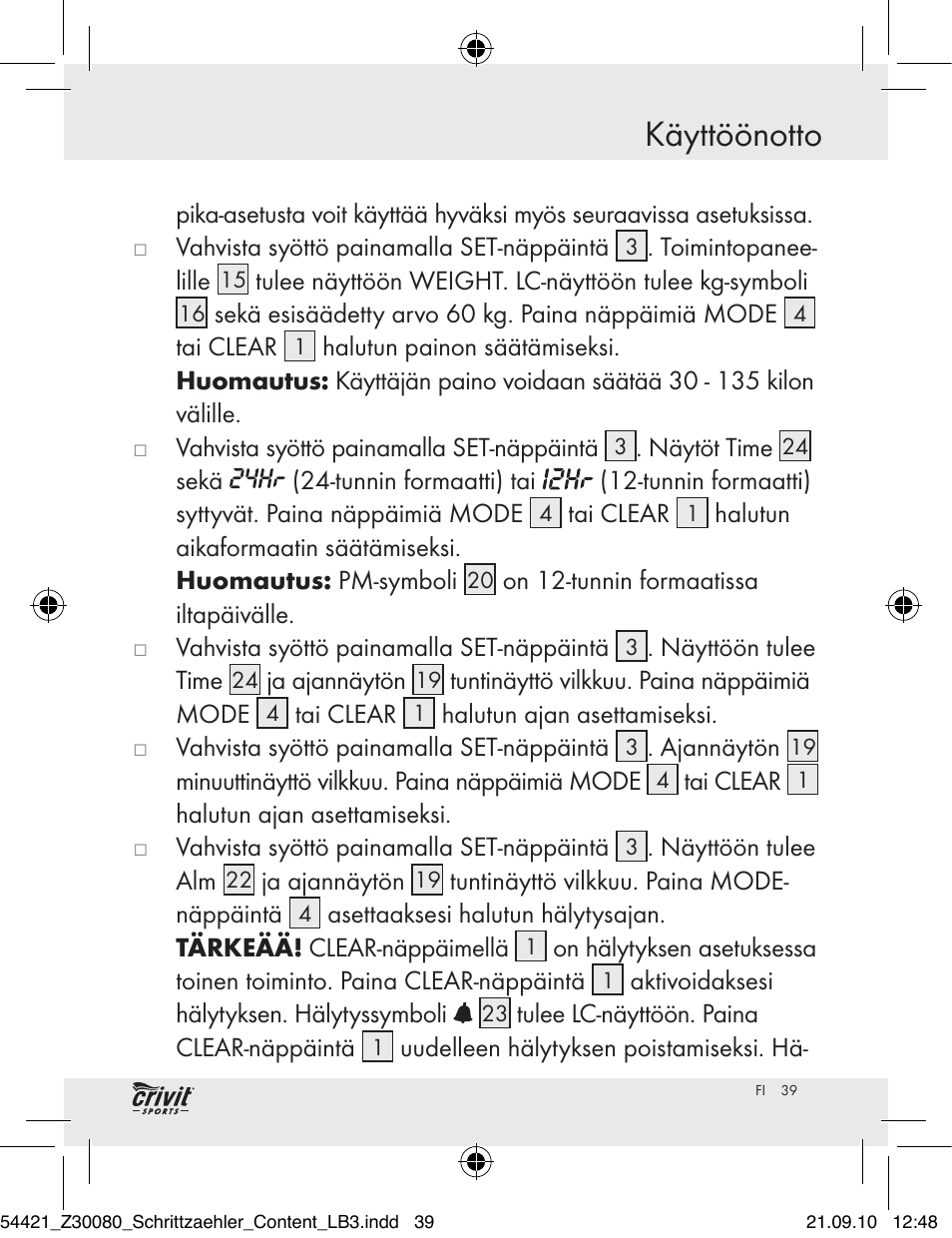 Käyttöönotto | Crivit Z30080 User Manual | Page 37 / 94