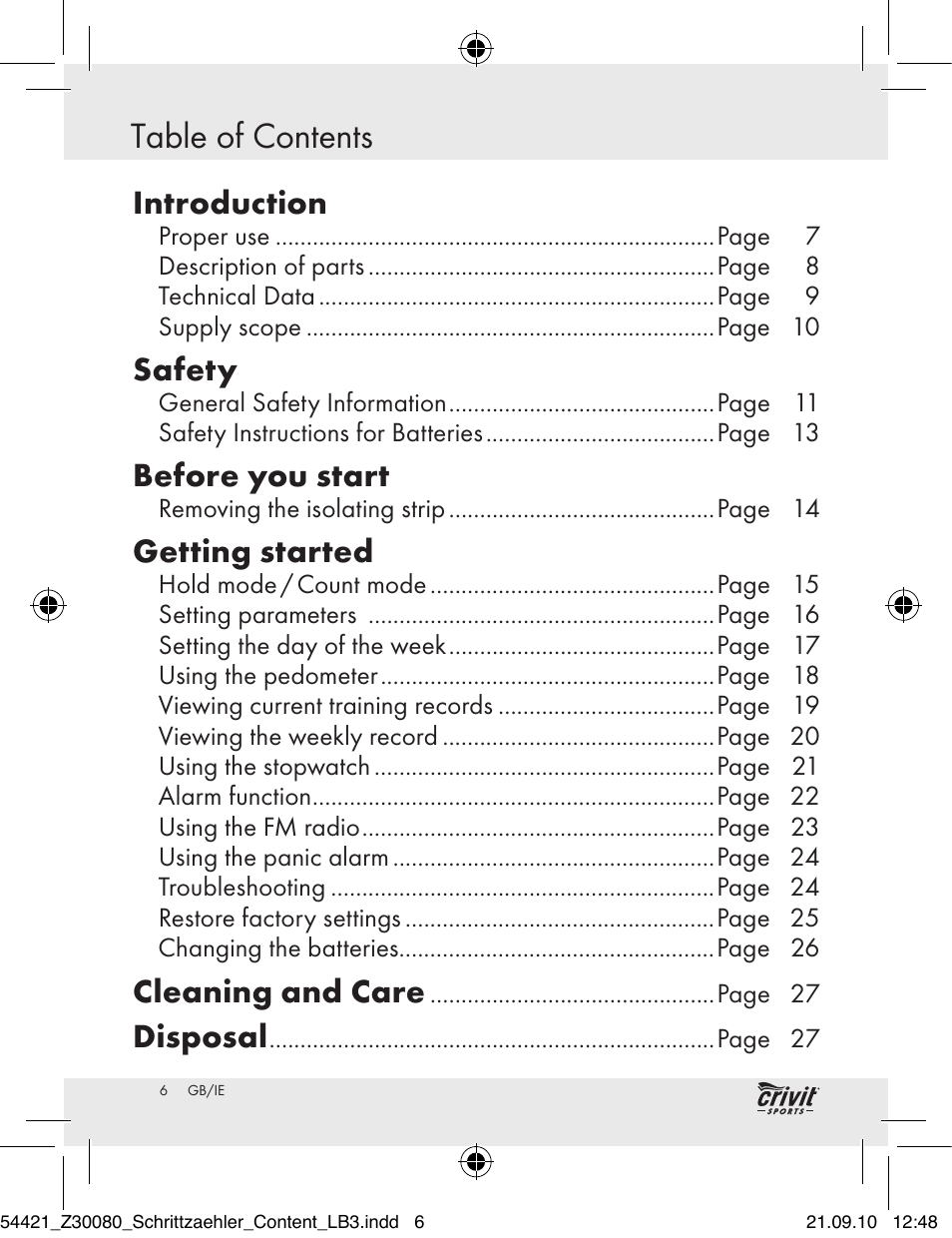 Table of contents introduction, Introduction, Safety | Before you start, Getting started, Cleaning and care, Disposal | Crivit Z30080 User Manual | Page 4 / 94