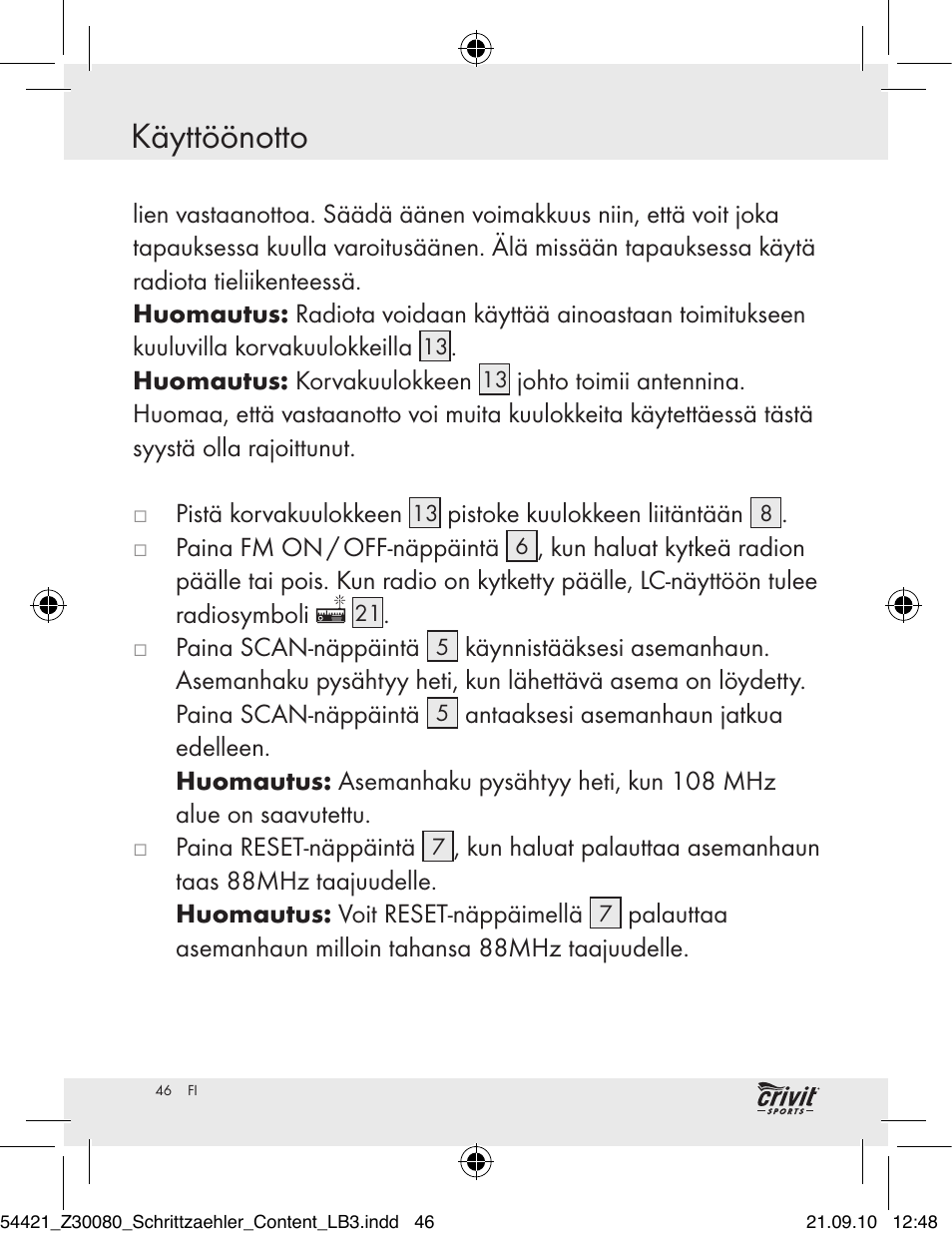 Käyttöönotto | Crivit Z30080 User Manual | Page 44 / 94