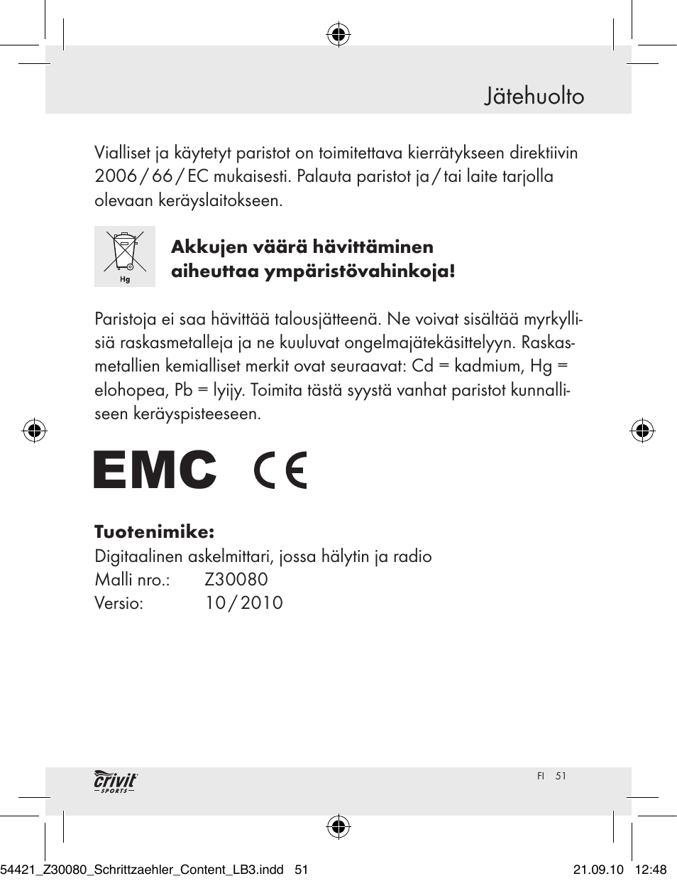 Jätehuolto | Crivit Z30080 User Manual | Page 49 / 94